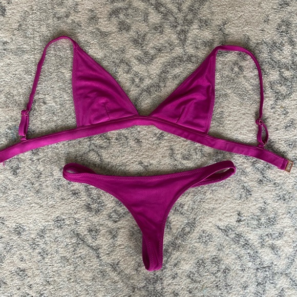 Stone Fox Swim Other - FOX SWIM Triangle Thong Bikini Set Magenta